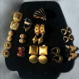 Elegant Gold and multicoloured clip Earrings 12 pairs